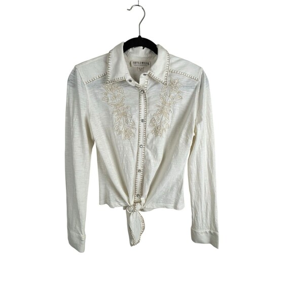 Idyllwind Women Embroidered Tie Front Knit Long Sleeve Western Pearl Snap Shirt - Picture 3 of 13